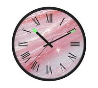 Amooorous Luminous Voice-Activated Round Wall Clocks Battery Operated Silent Non-Ticking Clock Fake Glitter Marble Grain Pink 12 Inch for Kitchen,Bathroom Home Office reloj de hot wheels para pared