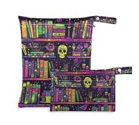 Amooorous Magic Library Colorful Halloween washable bag for wet 2 Pack wet bag for swimsuit with handles for travel, pool
