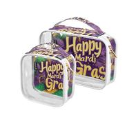 Amooorous Mardi Gras Mask Travel Toiletry Bag Set of 2 Transparent Yellow Purple TSA Approved Mardi Gras Carnival Mask Yellow Purple 1 Size, Carnival Mask Mardi Gras Yellow Purple, 1 size