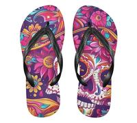 Amooorous Mexican Of The Dead Colorful Skull Flowers rubber flip flops men soft flops women for Outdoor Swimming, Hiking, Travel