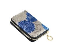 Amooorous Mexico Dahlia Taupe Blue Leather Card Holder Wallet for Men with Cion Purse RFID Blocking Card Holder for Men carteras para Mujer