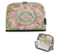Amooorous Middle Eastern Style Flora Pink and Green Pencil Case Large Capacity Cosmetic Bag Soft Stationery Pen Bag for Teacher School Supplies cajas para lápices escolares