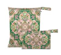 Amooorous Middle Eastern Style Flora Pink and Green zippered baby wet bag 2 Pack wet bag for swimsuit with handles for travel, travel