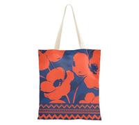 Amooorous Midnight Blue Neon Orange Flowers Tribal Patterns Canvas Tote Bag with handles Women Tote Bag Canvas Grocery for Coworker Bolsa de lona