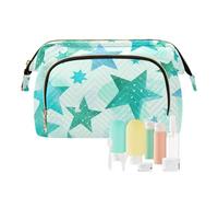Amooorous Mint Green and Blue Stars Makeup Bags Zipper Cosmetic Bags For Women Women's Coin Purse Wallet for Makeup Cosmetic, Mint green and blue stars, One Size