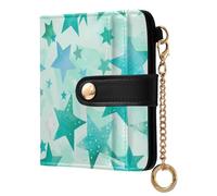 Amooorous Mint Green and Blue Stars Portable Women's Folding Wallet for Women Premium PU Leather Wallet for Women Girls