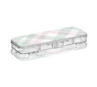 Amooorous Mint Green and Pink Plaid Designed Clear Pencil Plastic Box Double Deck Transparent Pens Cases For Craft Art With Lid