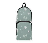 Amooorous Mint Green Star Bow Nylon 3 Compartments Large Pencil Bag For Boys Multi-purpose and aesthetic Pencil Case With Compartments Stationery Organizer for Women Elementary 1600ml