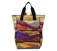 Amooorous Mom Backpack Large Diaper Bags Unisex for Travel Stained Glass Burning Desert