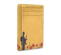 Amooorous National Memorial Day Soldier with The Gun Yellow Leather Women's Wallets Slim with ID Window RFID Blocking Small Credit Card Holder for Men&Women tarjetero para Hombre