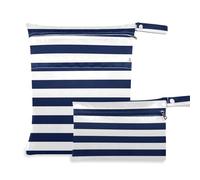 Amooorous Navy Blue and White Stripes mess-proof waterproof wet bag 2 Pack diaper bag essential items with handles for pool, travel