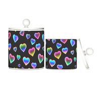 Amooorous Neon Magic Heart Shaped Black Clear Plastic storage boxes with lid Office Essentials Decorative storage bin for Cotton Swabs,Cotton Pads,Floss Picks,Paper Clips,Hair Clips 2 Pack