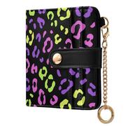 Amooorous Neon Purple Pink Leopard Pattern Convenient Women's Folding Wallet PU Leather Card Wallet for Women Girls