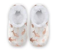 Amooorous Ocean Animal Fish Shark Pink Stripe Non-Slip Women's Closed Back House Slippers Coral Fleece Spa Slippers House