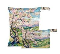 Amooorous Oil Painting Feeling Pink Peach Blossom reusable wet dry bag for breast pump parts 2 Pack travel essentials for baby with handles for bathing, gym