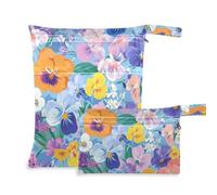 Amooorous Oil Painting with Retro Flowers in Blue waterproof wet dry bag for breast pump parts 2 Pack diaper bag essential items with handles for baby diapers, yoga