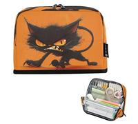 Amooorous Orange Angry Cat Cartoon Anime Pencil Bag Large Capacity Pen Case Organizer Cute Organizer Box for Women Travel estuche de lápices para ninos