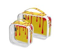 Amooorous Pack of 2 Flowing Pigments Red Yellow Art Transparent Decorative Toiletry Bag Men TSA Approved Water Resistant Small Cosmetic Bag Travel Essential de Maquillaje, Flowing Pigments, Flowing