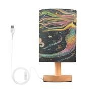 Amooorous Painted Mermaid Base Table Lamp Nightstand Lights for Farmhouse Bedroom Lamps for Small Spaces with USB Port juegos de lamparas para