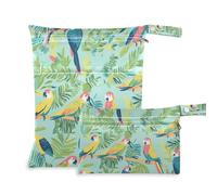 Amooorous Parrots Tropical Plants Green waterproof bags for diaper 2 Pack travel essentials for babies with handles for beach, daycare