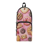 Amooorous Peach background with a variety of cartoon cookies on it nylon 3 compartments large pencil case for boys study and multifunctional zipper pencil case stationery for men middle