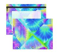 Amooorous Pencil Bags 3-Holes Storage Bag for A4 Paper Letter 2 Pack Teacher School Supplies Rainbow Tie-dye
