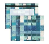 Amooorous Pencil Bags Clear Window Pen Holder Case for 3 Rings Binder 2 Pack Students Back to School Square Geometric Plaid Stripe Embroidery Robin Blue