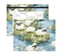 Amooorous Pencil Bags Sturdy 3 Hole Pocket for A4 Paper Letter 2 Pack Teacher Class Cartoon Cute White Sheep Flowers