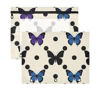 Amooorous Pencil Bags Sturdy Storage Bag for A4 Paper Letter 2 Pack Students Class Polka Dot Animal Blue Butterfly