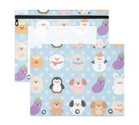 Amooorous Pencil Bags with 3 Reinforced Grommets 3 Hole Punch for A4 Paper Letter 2 Pack Students Storing School Students Teacher Supplies Cute Cartoon Blue Zoo