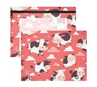 Amooorous Pencil Bags with 3 Reinforced Grommets Plastic File Folder for 3 Rings Binder 2 Pack Teacher Storing School Students Teacher Supplies Flying Cow Pink Heart