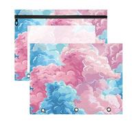 Amooorous Pencil Bags with 3 Reinforced Grommets Pocket Folders for 3 Rings Binder 2 Pack Students Classroom Supplies Blush and Blue Clouds Like Cotton Candy.