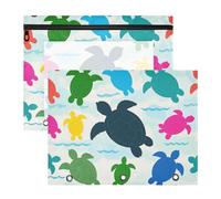 Amooorous Pencil Bags with Smooth Zippers 3 Hole Pocket for A4 Paper Letter 2 Pack Teacher Class Beige Cartoon Turtle Silhouette
