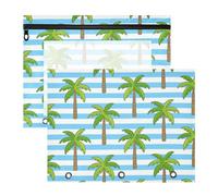 Amooorous Pencil Bags with Smooth Zippers 3 Hole Punch for A4 Paper Letter 2 Pack Teacher Art Supplies Storage Blue White Striped Coconut Palm