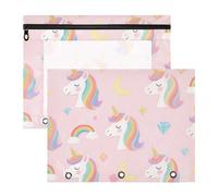 Amooorous Pencil Bags with Smooth Zippers Storage Bag for A4 Paper Letter 2 Pack Students College Supplies Cute Cartoon White Rainbow Unicorns