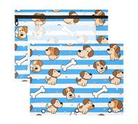 Amooorous Pencil Bags with Zipper Pocket Folders for 3 Rings Binder 2 Pack Students Office Blue White Striped Dog Bone