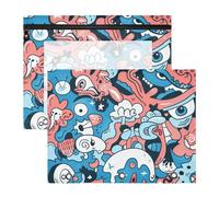 Amooorous Pencil Box Adorable Plastic File Folder for A4 Paper Letter 2 Pack Teacher Back to School Cartoon Cute Blue Monster Graffiti