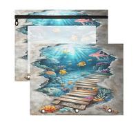 Amooorous Pencil Box Adorable Storage Bag for 3 Rings Binder 2 Pack Students Storing School Students Teacher Supplies 3D Creative Floor Painting Ocean