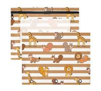Amooorous Pencil Box with Smooth Zippers Plastic File Folder for 3 Rings Binder 2 Pack Students Office Brown White Striped Animal Lion