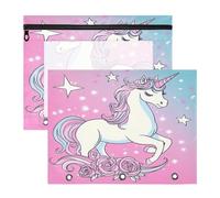Amooorous Pencil Case Adorable Plastic File Folder for A4 Paper Letter 2 Pack Teacher School Supplies Dreamy Unicorns Magical