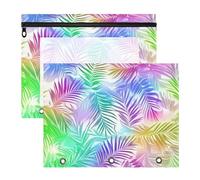 Amooorous Pencil Case Clear Window 3 Rings Pocket for A4 Paper Letter 2 Pack Students Storing School Students Teacher Supplies Rainbow Tropical Leaf