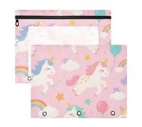 Amooorous Pencil Case Multi-Purpose Storage Bag for A4 Paper Letter 2 Pack Students Classroom Supplies Cute Cartoon White Rainbow Unicorns