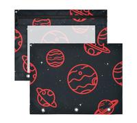 Amooorous Pencil Case Multi-Purpose Storage Bag for A4 Paper Letter 2 Pack Students Office Space Planet Red Black