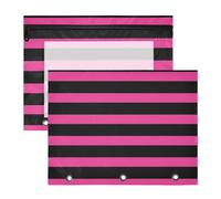 Amooorous Pencil Cases 3-Holes 3 Hole Punch for 3 Rings Binder 2 Pack Students School Supplies Black and Pink Rule Lines