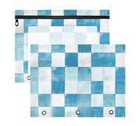 Amooorous Pencil Cases Clear Pocket Folders for A4 Paper Letter 2 Pack Teacher Home Light Blue and White Checkered Pattern