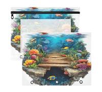 Amooorous Pencil Cases Portable Pen Holder Case for A4 Paper Letter 2 Pack Students Storing School Students Teacher Supplies 3D Hole White Wall Underwater Scenery