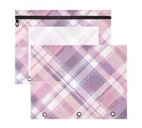 Amooorous Pencil Cases with Zipper Pen Holder Case for A4 Paper Letter 2 Pack Students Back to School Pastel Pink and Purple Tartan Plaid