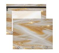 Amooorous Pencil Pouches 3-Holes Storage Bag for 3 Rings Binder 2 Pack Teacher Home Fake Glitter Marble Grain Yellow