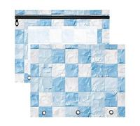 Amooorous Pencil Pouches Clear Plastic File Folder for A4 Paper Letter 2 Pack Students Classroom Supplies Light Blue and White Checkered Pattern