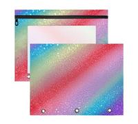 Amooorous Pencil Pouches Clear Window Storage Bag for A4 Paper Letter 2 Pack Students Office Rainbow Gradient Glitter
